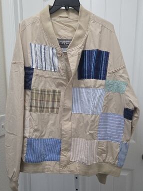 Beige Patchwork Bomber Jacket -